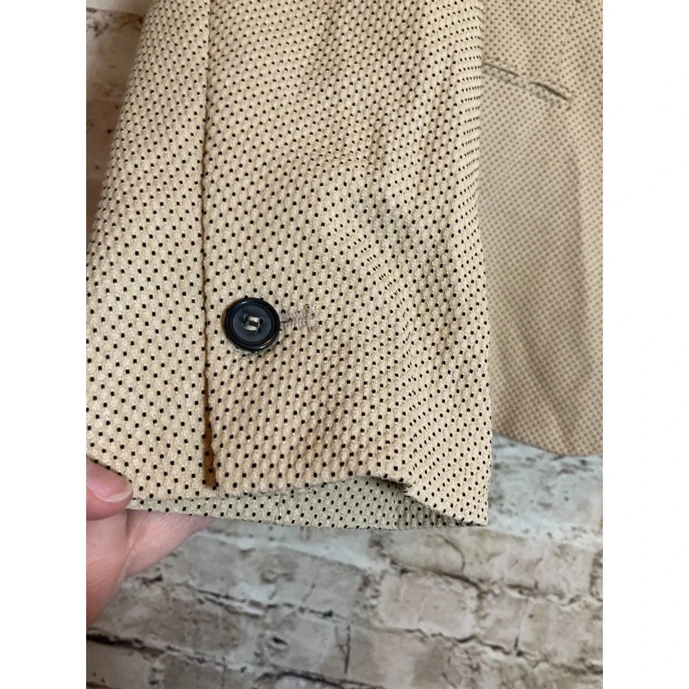 ZARA Zara Perforated Embroidery Blazer 14 Tan with Black‎ Speckles One Button